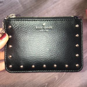 Kate spade black leather studded wallet clutch